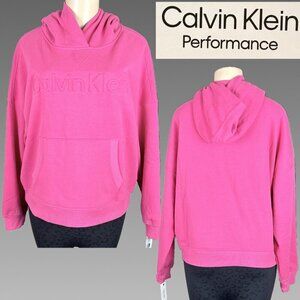 Calvin Klein XL Pink Logo Fleece Ribbed Trim Waist Length Long Sleeve Hoodie